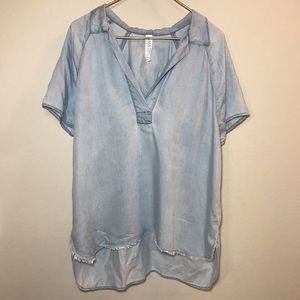 Anthropologie Amadi Light Blue Collared V-neck Top